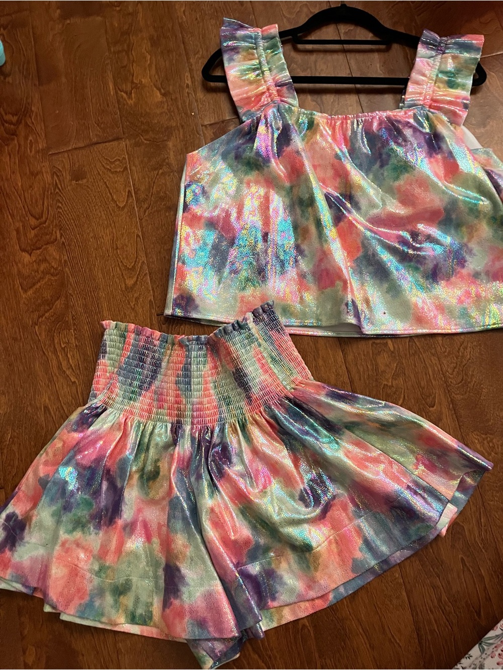 QUEEN OF SPARKLES High Waist Tie-Dye Shimmer Shorts - Pink, Blue, Green, Purple